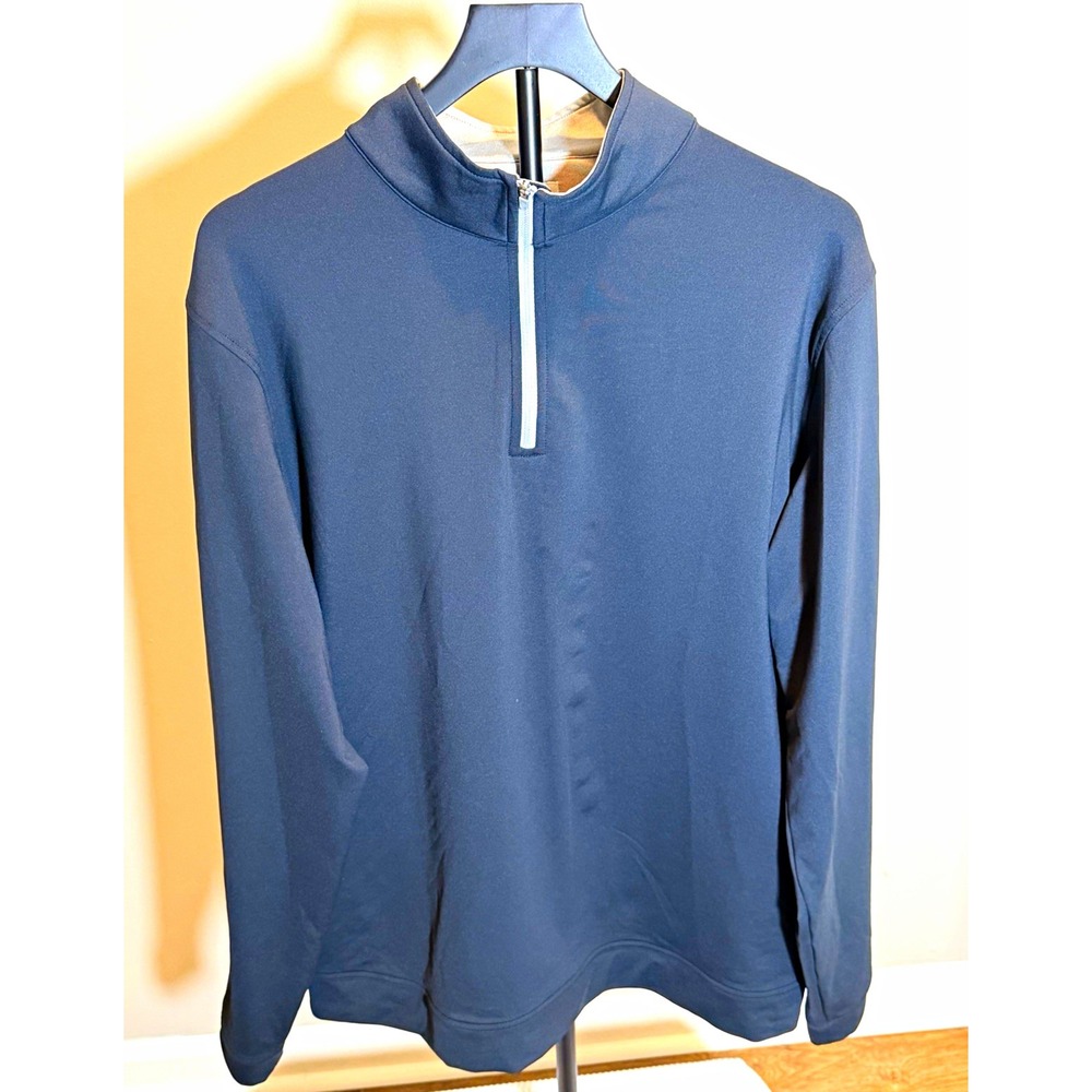 Peter Millar Men's XL Blue Solid 1/4 Zip Mock Neck Long Sleeve Pullover
